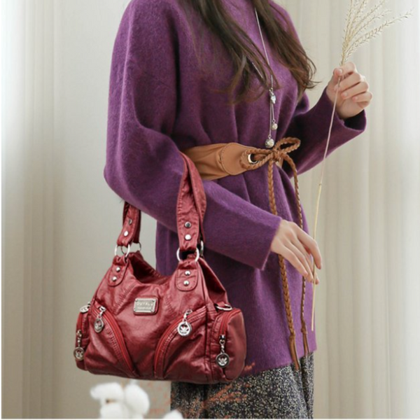 Elosung Soft Leather Biker Bag Shoulder Crossbody Handbag Women's Bags & Handbags