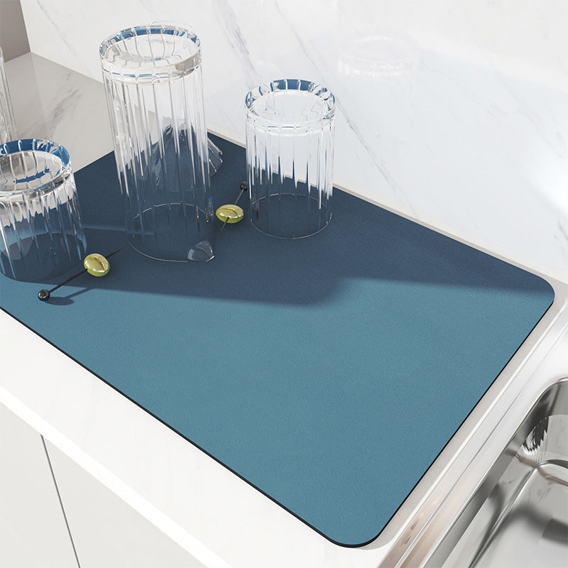 2 Pcs Blue Kitchen Drying Mat Super Absorbent Dish Cup Drainer Pad 30X40cm Kitchen Bench Mats