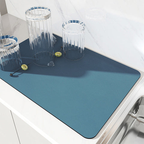 2 Pcs Blue Kitchen Drying Mat Super Absorbent Dish Cup Drainer Pad 30X40cm Kitchen Bench Mats
