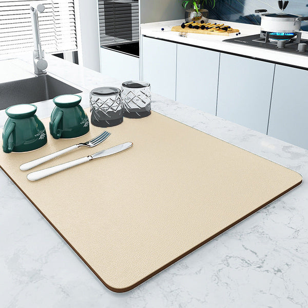 2Pcs Beige Kitchen Drying Mat Super Absorbent Dish Cup Drainer Pad 30X40cm Cabinets & Cupboards
