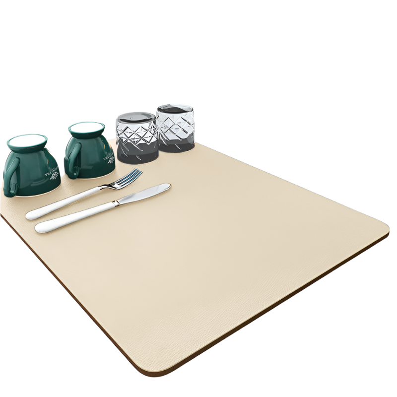 Beige Kitchen Drying Mat Super Absorbent Dish & Cup Drainer Pad 40X50cm Kitchen Bench Mats