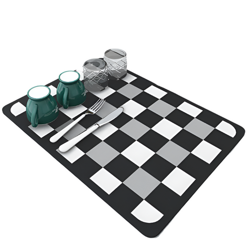 2 Pcs Black And White Grids Kitchen Drying Mat Super Absorbent Dish Cup Drainer Pad 30X40cm Kitchen Bench Mats
