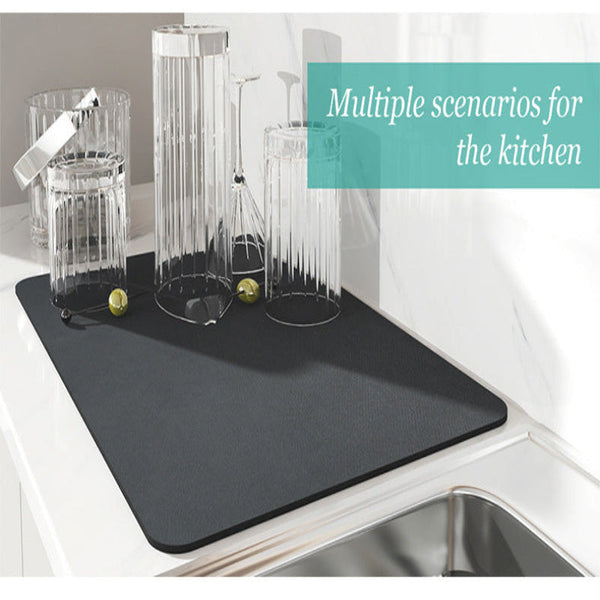 2 Pcs Black And White Grids Kitchen Drying Mat Super Absorbent Dish Cup Drainer Pad 30X40cm Kitchen Bench Mats