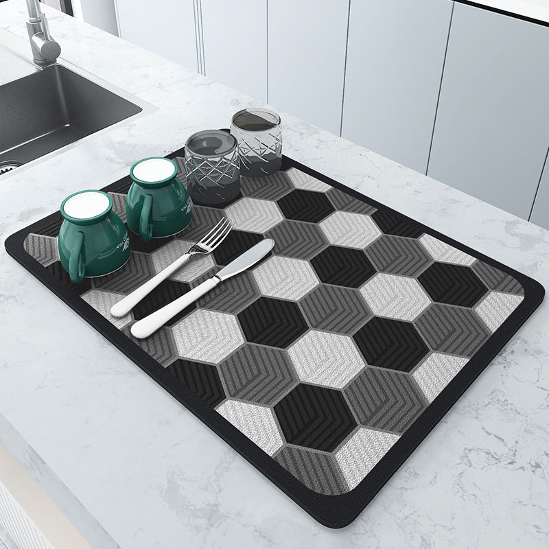 Hexagonal Patterns Kitchen Drying Mat Super Absorbent Dish & Cup Drainer Pad 50X60cm Kitchen Bench Mats