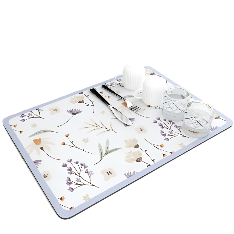 2 Pcs Purple Flowers Kitchen Drying Mat Super Absorbent Dish Cup Drainer Pad 30X40cm Kitchen Bench Mats