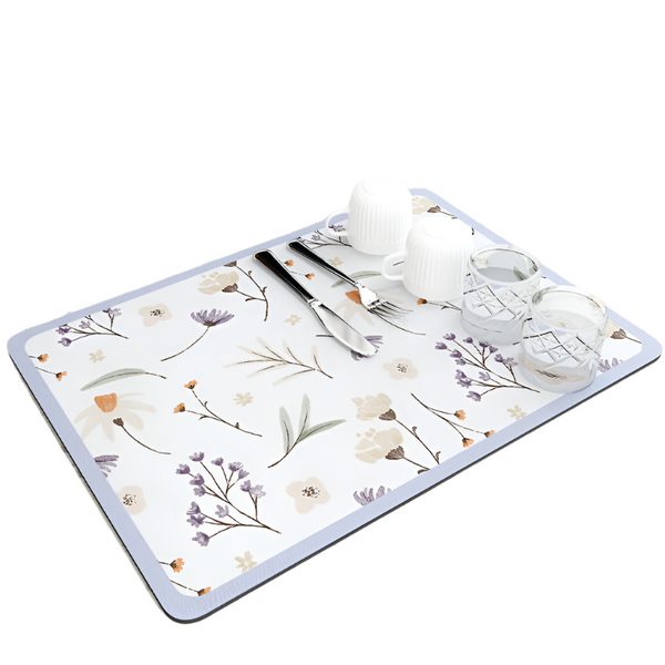 2 Pcs Purple Flowers Kitchen Drying Mat Super Absorbent Dish Cup Drainer Pad 30X40cm Kitchen Bench Mats