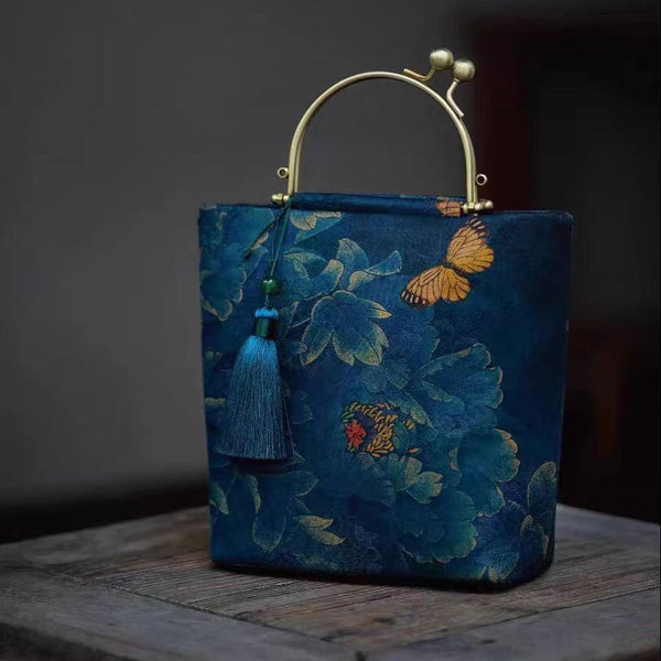 Modern Chinese Style Bucket Bag Embroidered Handbag With Tassel 19X23x10cm Women's Bags & Handbags