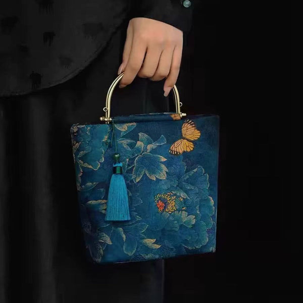 Modern Chinese Style Bucket Bag Embroidered Handbag With Tassel 19X23x10cm Women's Bags & Handbags