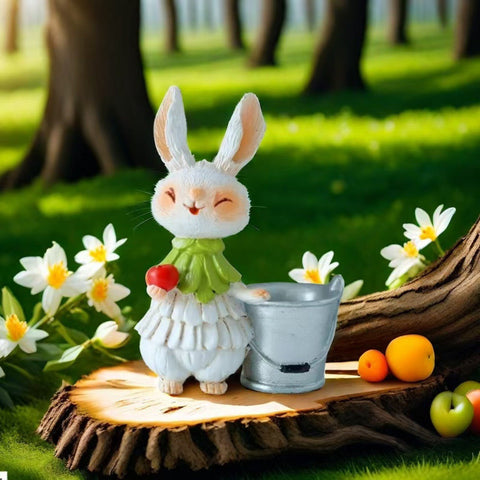 Green Bunny With Bucket Whimsical Garden Decor Easter Flower Pot Statue Seasonal Decorations