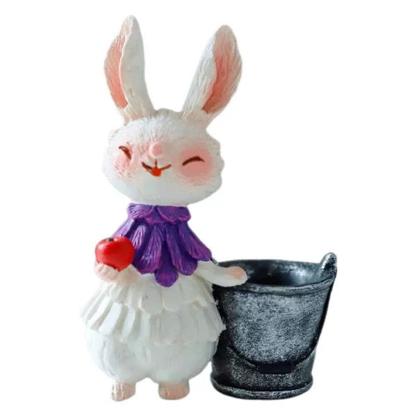 Purple Bunny With Bucket Whimsical Garden Decor Easter Flower Pot Statue Seasonal Decorations