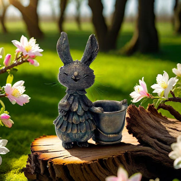 Elosung Copper Bunny With Bucket Whimsical Garden Decor Easter Flower Pot Statue Seasonal Decorations