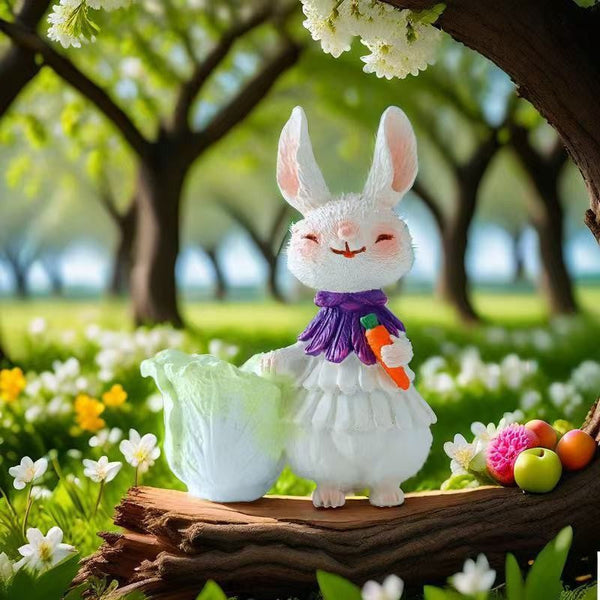 Purple Bunny With Vegetables Whimsical Garden Decor Easter Flower Pot Statue Seasonal Decorations