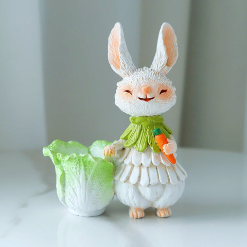 Green Bunny With Bucket Whimsical Garden Decor Easter Flower Pot Statue Seasonal Decorations