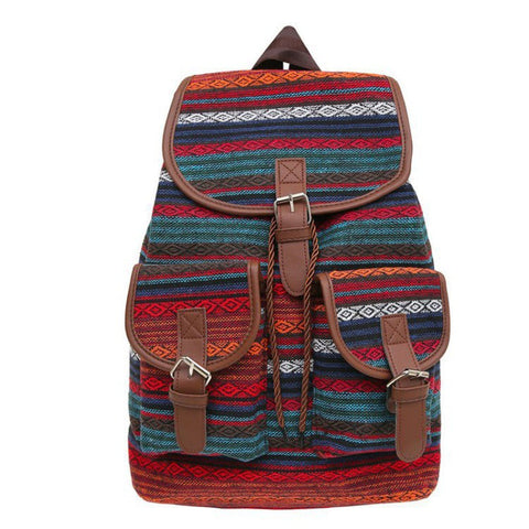 Red Stripes Boho Pattern Backpack Stylish Casual For Everyday Women Backpacks