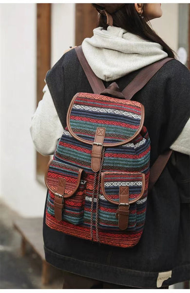 Red Stripes Boho Pattern Backpack Stylish Casual For Everyday Women Backpacks