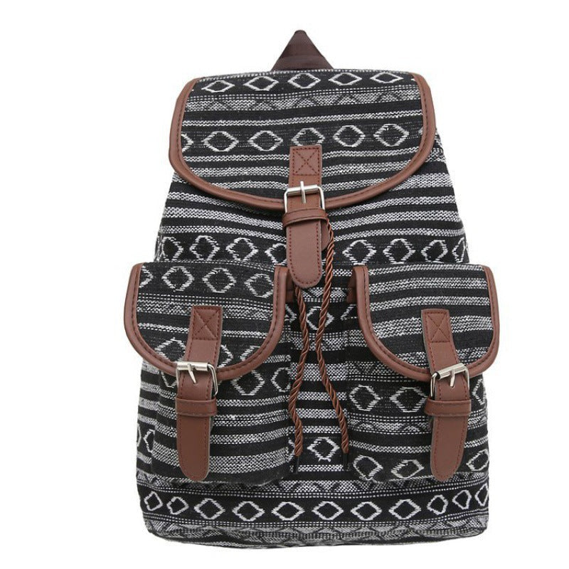 Black Stripes Boho Pattern Backpack Stylish Casual For Everyday Women Backpacks
