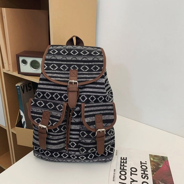 Black Stripes Boho Pattern Backpack Stylish Casual For Everyday Women Backpacks