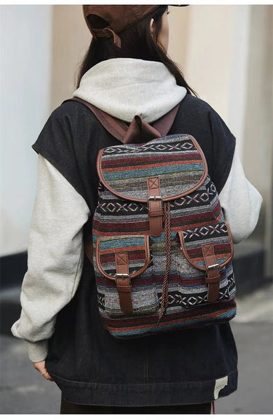 Blue Stripes Boho Pattern Backpack Stylish Casual For Everyday Women Backpacks