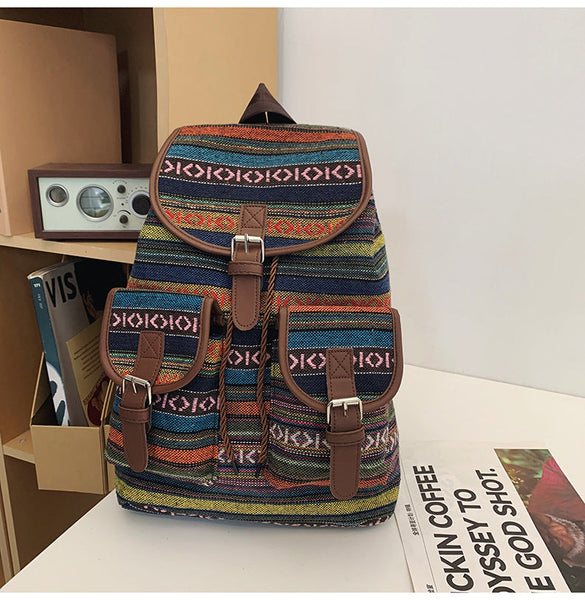 Yellow Stripes Boho Pattern Backpack Stylish Casual For Everyday Women Backpacks