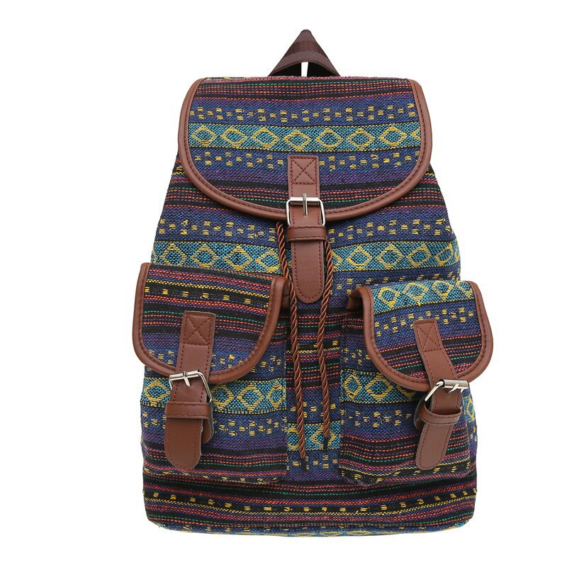 Green Stripes Boho Pattern Backpack Womens Stylish Casual For Everyday Women Backpacks