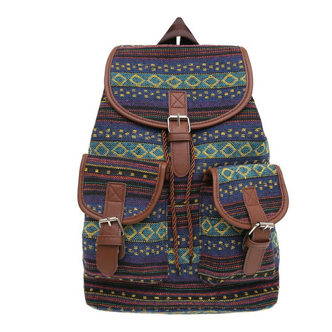 Green Stripes Boho Pattern Backpack Womens Stylish Casual For Everyday Women Backpacks