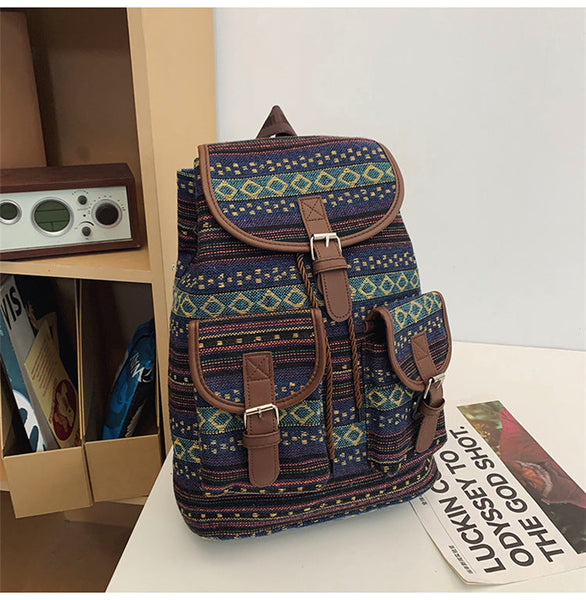 Green Stripes Boho Pattern Backpack Womens Stylish Casual For Everyday Women Backpacks