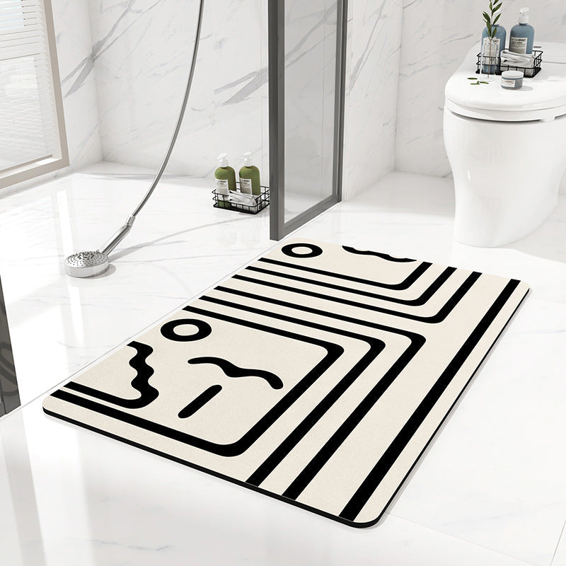 2Pcs Black And White Stripes Quick Dry Absorbent Non Slip Bath Rug Bathroom Kitchen Entryway 40X60cm Bath Mats Rugs & Toilet Covers
