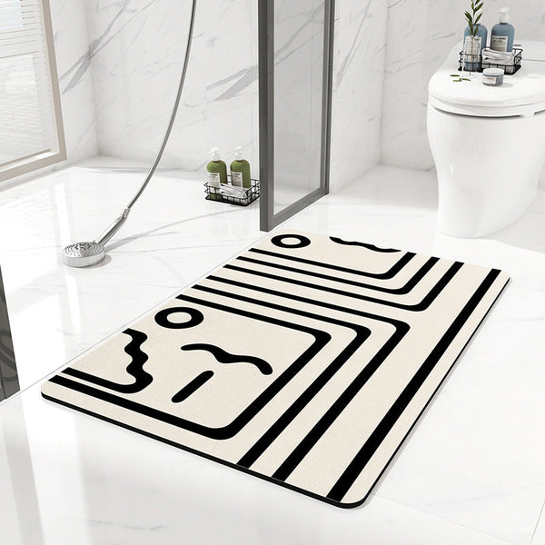Elosung 2Pcs Black And White Stripes Quick Dry Absorbent Non Slip Bath Rug Bathroom Kitchen Entryway 40X60cm Bath Mats Rugs & Toilet Covers