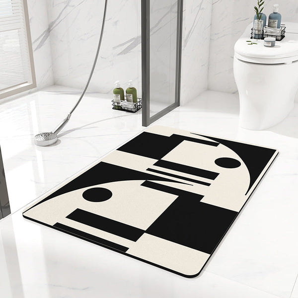 2Pcs Black And White Geometric Pattern Quick Dry Absorbent Non Slip Bath Rug Bathroom Kitchen Entryway 40X60cm Bath Mats Rugs & Toilet Covers