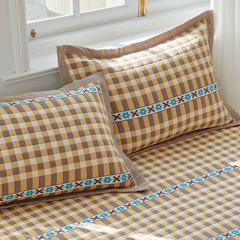 Yellow Grid Soft Cotton Gauze Pillowcase Set Breathable Non Slip Extra Large (Pillow Core Not Included) Pillow Cases