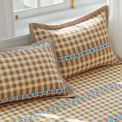 Yellow Grid Soft Cotton Gauze Pillowcase Set Breathable Non Slip Extra Large (Pillow Core Not Included) Pillow Cases
