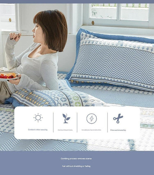 Elosung Blue Rhombus Soft Cotton Gauze Pillowcase Set Breathable Non Slip Extra Large 56X80cm Pillow Cases