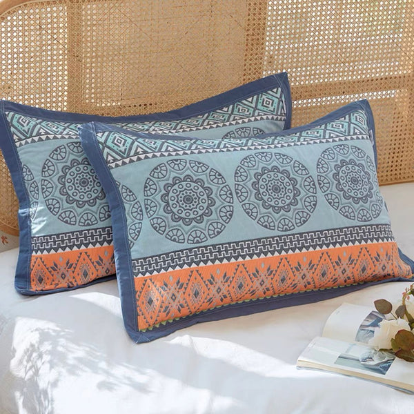 Elosung Blue Pattern Soft Cotton Gauze Pillowcase Set Breathable Non Slip Extra Large (Pillow Core Not Included)56X80cm Pillow Cases