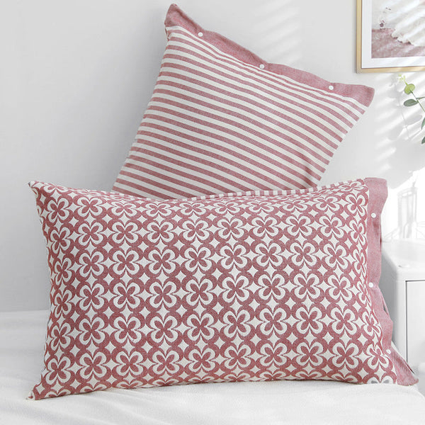 Elosung Pink Petals Snap On Cotton Gauze Pillowcase Set Full Coverage Non Slip Easy Closure (One Pair Without Core) Pillow Cases