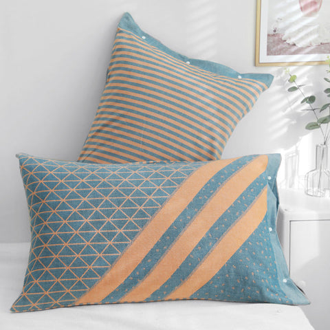 Elosung Blue Twill Snap On Cotton Gauze Pillowcase Set Full Coverage Non Slip Easy Closure (One Pair Without Core) Pillow Cases