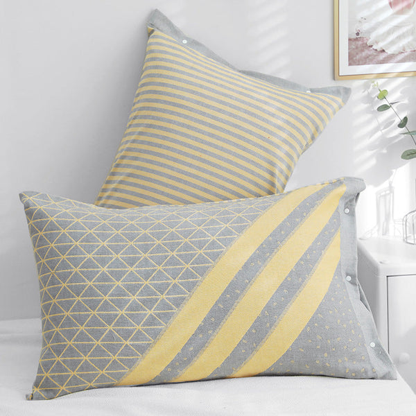 Elosung 1 X Pair Of Gray Twill Snap On Cotton Gauze Pillowcases Inserts Are Not Included Pillow Cases