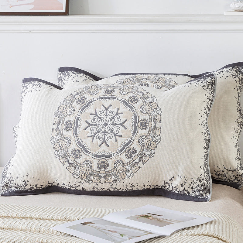 Elosung Pair Of Gray Circular Pattern Tied Cotton Gauze Pillow Cover Insert Not Included 52 X 75Cm Pillow Cases