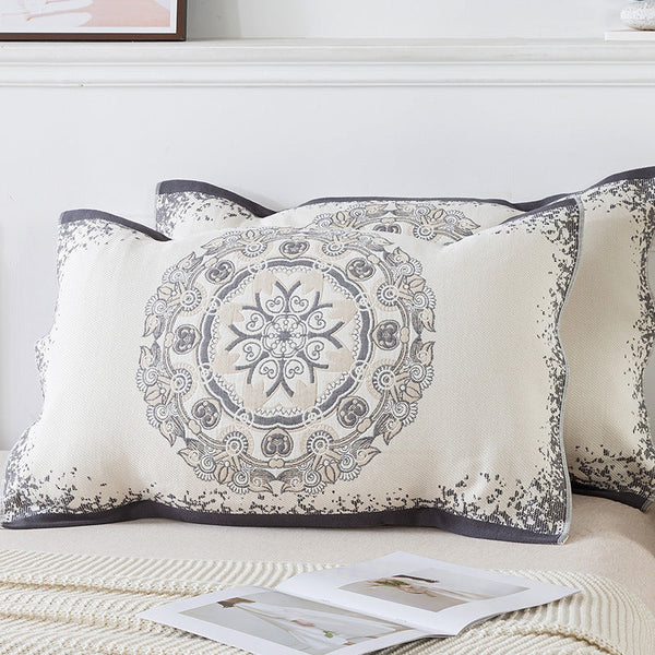 Elosung Pair Of Gray Circular Pattern Tied Cotton Gauze Pillow Cover Insert Not Included 52 X 75Cm Pillow Cases