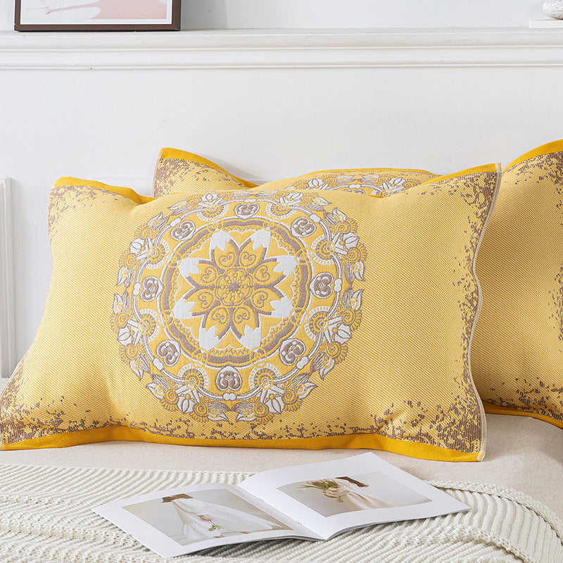 Elosung Pair Of Yellow Circular Pattern Tied Cotton Gauze Pillow Cover Insert Not Included Pillow Cases