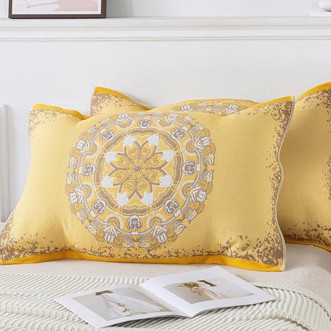 Elosung Pair Of Yellow Circular Pattern Tied Cotton Gauze Pillow Cover Insert Not Included Pillow Cases