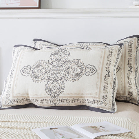 Elosung Pair Of Gray Pattern Tied Cotton Gauze Pillow Cover Insert Not Included 52 X 75 Cm Pillow Cases