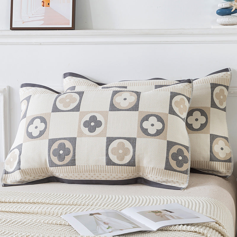 Elosung Pair Of Gray Clover Tied Cotton Gauze Pillow Cover Insert Not Included 52 X 75Cm Pillow Cases