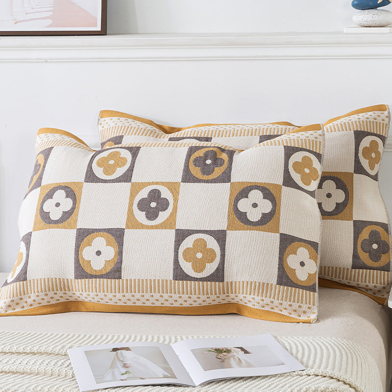 Elosung Pair Of Brown Four Leaf Clover Tied Cotton Gauze Pillow Cover Insert Not Included 52 X 75Cm Pillow Cases