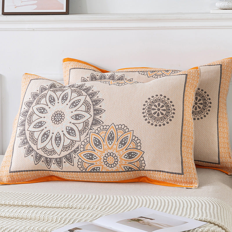 Elosung Pair Of Orange Pattern Tied Cotton Gauze Pillow Cover Insert Not Included 52X75cm Pillow Cases
