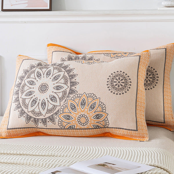 Elosung Pair Of Orange Pattern Tied Cotton Gauze Pillow Cover Insert Not Included 52X75cm Pillow Cases