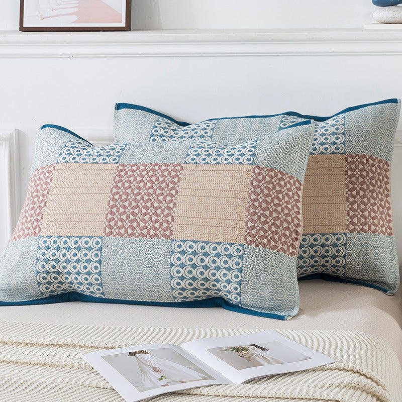 Elosung Pair Of Blue Tied Cotton Gauze Pillow Cover Insert Not Included 52 X 75Cm Pillow Cases