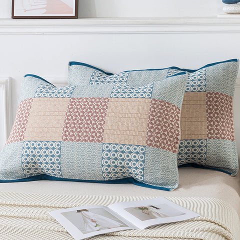 Elosung Pair Of Blue Tied Cotton Gauze Pillow Cover Insert Not Included 52 X 75Cm Pillow Cases