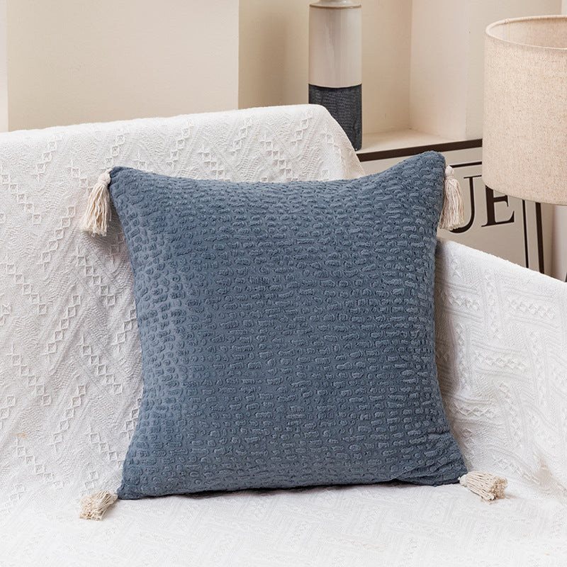 Elosung Silver Blue Set Of 2 Textured Velvet Throw Pillow Covers With Tassels Decorative Square Cushions 45 X 45Cm Cushion Covers