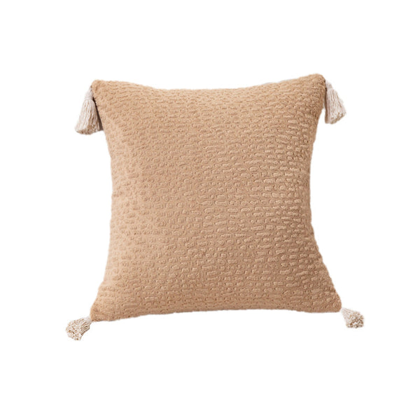 Elosung Milk Tea Yellow Set Of 2 Textured Velvet Throw Pillow Covers With Tassels Decorative Square Cushions 45X45cm Cushion Covers