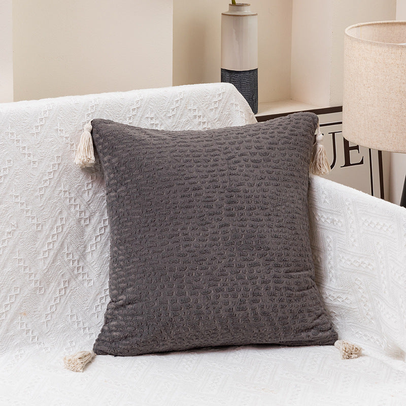 Elosung Gray Set Of 2 Textured Velvet Throw Pillow Covers With Tassels Decorative Square Cushions 45*45Cm Cushion Covers